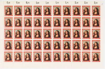 Nach Leonardo Da Vinci, Mona Lisa Briefmarken Set, 1952, anlässlich des 500sten Geburtstag Leonardo Da Vinci´s, Hrsg. DeutscheBundespost, Blatt mit ...