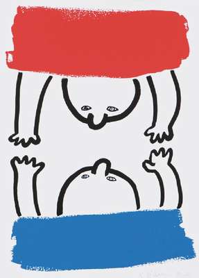 Keith Haring, 1958-1990, Siebdruck aus Story of red and Blue, 1989, sign., num. 23/90, dat. 90, verso Echtheitszertifikat, Blattgr. 58x42 cm