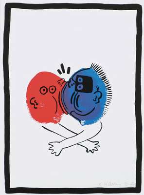 Keith Haring, 1958-1990, Siebdruck aus Story of red and Blue, 1989, sign., dat. 90, verso Echtheitszertifikat, num. 23/90, Blattgr. 58x42 cm