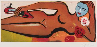 Elvira Bach, geb. 1951, Neue Maja, Farbaquatinta-Radierung auf Velin, sign., dat.2001, num. E.A., ca. 25x57 cm