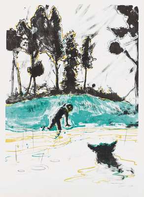 Daniel Richter, geb. 1962, Hundewasser, Farblithografie, sign., verso betitelt, dat. 2006, Blattgr. 75x57 cm