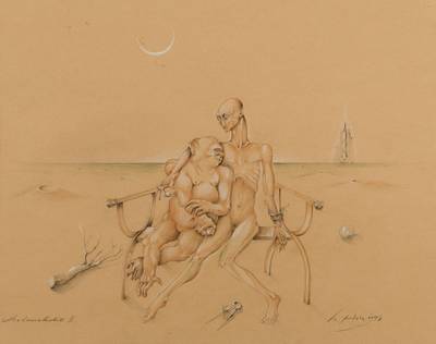 Werner Holz, 1948-1991, Melancholie II, Buntstiftzeichnung, sign., PP, Ausschnitt 40x50 cm, unter Glas gerahmt