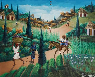 Wilfrid Daleus, geb. 1949 Haiti, Haitian Village Life, Öl/Lwd, sign., dat. 81, ca. 50x60 cm, Rahmen