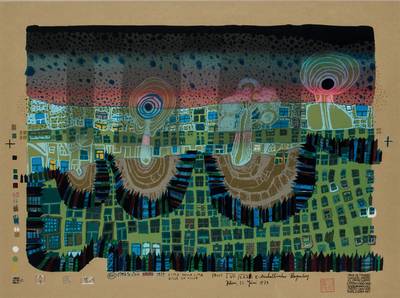 Friedensreich Hundertwasser, 1928-2000, Cilla netta Citta, Town in Town, 1979, Farbserigraphie mit 13 Farben und 3 Metallfolienprägungen, ...
