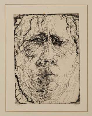 Horst Janssen, 1929-1995, Radierung, handsign., num. 16/125, Platte ca. 26x18,5 cm,leichte Flecken am oberen Blattrand, unter Glas gerahmt