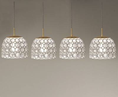 Vier Pendellampen, Glashütte Limburg, Formglas, je 1 Brennstelle, Elektrifizierung nicht geprüft, Höhe je ca. 88 cm,
