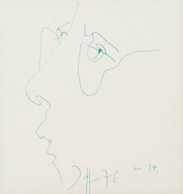 Horst Janssen, 1929-1995, Portrait, Zeichnung, sign., dat. 76, ca. 18x17 cm, unterGlas gerahmt, gesamt 56x45 cm, inkl. Galerierechnung