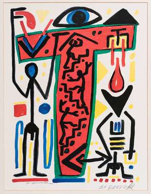 A.R. Penck, 1939-2017, Offset-Lithografie, handsigniert und drucksigniert, Blattgr. 66x52cm, PP
