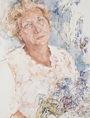Christel Abresch, 1931-2011, Damenbildnis mit zartem Blumenarrangement, Öl/Lwd, sign., dat. (19)93, 92x50 cm, Rahmen