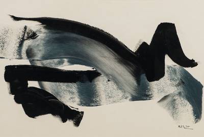 Bernard Bygodt, 1939-2004, Moderne Komposition in Schwarz und Grau, Gouache/Papier, sign., PP Ausschnitt ca. 60x70cm, unter Glas gerahmt