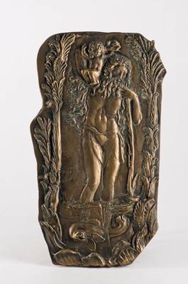 Ernst Fuchs, 1930-2015, Christopherus, Bronze-Relief, 1973, verso sign., WVZ 14a, ca.37x20 cm, inkl. Original-Box