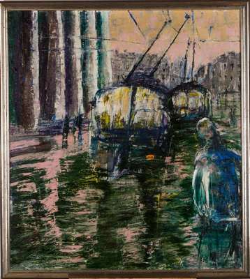 A. Wolkow, russischer Künstler, Straßenszene, Öl/Lwd, verso kyrillisch sign., dat. 1991, 100x90 cm, Rahmen