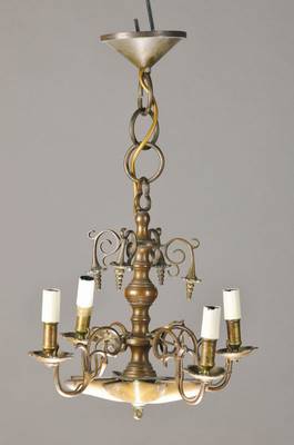Messinglüster, Niederlande, um 1850, 4 Brennstellen, zusammensteckbar, später elektrifziert, Elektrifizierung nicht geprüft, H.ca. 36cm