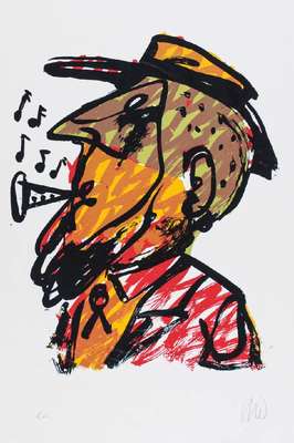 Markus Lüpertz, geb. 1941, Selbstporträt, Farbserigraphie auf Bütten, sign., bezeichnet e.a., Blattgr. 100 x 72 cm