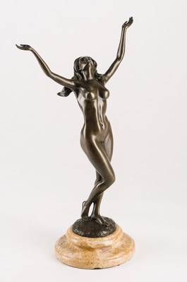 Ray Mondo, Bildhauer 20Jh., weiblicher Akt mit ausgebreiteten Armen, Bronzeskulptur auf Marmorsockel, sign., H. 36,5 cm