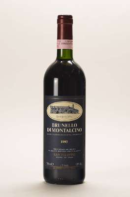 11 Flaschen 1993 Brunello di Montalcino San Filippo, je ca. 75 cl, 13% Vol., Füllstände:top shoulder und into neck, unverkostet, Etiketten z.T. ...