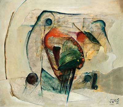 Herbert Finsterer, 1930-2000, Öl und Blattgold auf Lwd, signiert, dat. (19)98, ca. 83x90 cm, Künstlerrahmen