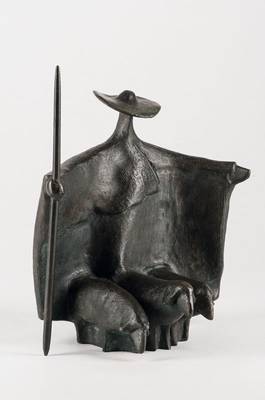 Wolfgang Kreutter, 1924-1989 Siegen, Stehender Schäfer, Bronzeskulptur aus der Serie "Hirten 1982", Rotbronzeguss patiniert, monogr. WK, ...