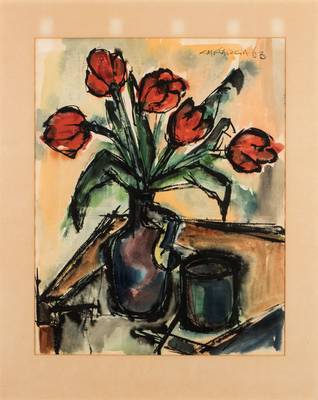 C.M. Garcia, Florales Stillleben, Aquarell, sign., Blattgr. ca. 66x54 cm, unter Glas gerahmt, gesamt 92x76 cm