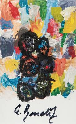 Baselitz & Lüpertz, Konvolut aus einer Kunstpostkarte Baselitz, Bildacht, handsign, unter Glas gerahmt und einer Fotografie von Markus Lüpertz ...