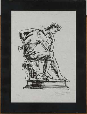 Arno Breker, 1990-1991, Sitzender Denker, Lithographie, handsigniert, num. 69/250, Blattgr. ca. 59x45 cm
