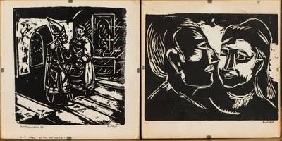 Karl Rödel, 1907-1982, 2 Holzschnitte, je handsign., je ca. 19,5x19,5 cm, je unter Glas gerahmt