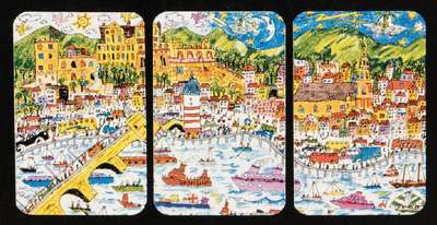 James Rizzi, 1950-2011, Konvolut aus 3 Sets Telefonkarten, jedes Set handsign. und num., aus der Städteserie: Heilbronn 243/300, Mannheim 241/300, ...
