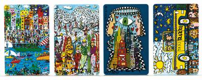 James Rizzi, 1950-2011, Konvolut aus 4 Telefonkarten, je handsign.