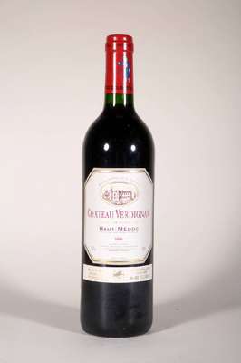 12 Flaschen 1996 Chateau Verdigan, Haut-Médoc, Cru Bourgeois, je ca. 75 cl, 12,8 % Vol., Füllstände: je ca. into neck, unverkostet, sehr gute ...
