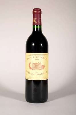12 Flaschen 1993 Pavillon Rouge, Chateau du Margaux, je ca. 75 cl, 12,5 % Vol.,Füllstände: je ca. into neck, unverkostet, sehr gute ...