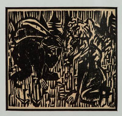 Ernst Ludwig Kirchner, 1880-1938, Kern und der Schmuggler, 1922, Holzschnitt, 6,7x7,3 cm,unter Glas gerahmt, gesamt 35x28 cm, inkl. Expertise der ...