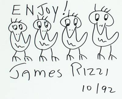 James Rizzi, 1950-2011, Rizzi Birds, Filzstiftzeichnung, handsign., dat. 10/92, Motiv 26,5x36,5 cm, unter Glas gerahmt, gesamt 56x66 cm