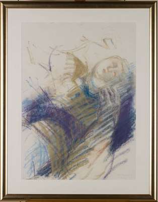 Christiane Maether, geb. 1941 Berlin, Reigen, Pastell/Papier, sign., dat. 1992, Blattgr. 75x55 cm, unter Glas gerahmt, gesamt 96x76 cm