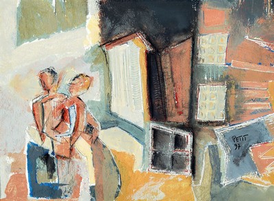 Jean-Guillaume Petit, geb. 1948 Arles, Scène d´Interieur, Acryl/Papier, sign., dat. (19) 97, verso Echtheitszertifikat des Künstlers, Blattgr. ...