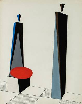 Ernst Geitlinger, 1895 Frankfurt am Main-1972 Seeshaupt, Gespräch am roten Tisch bzw. Gespräch II, Tempera/Bleistift auf Papier, sign., dat. 1965, ...