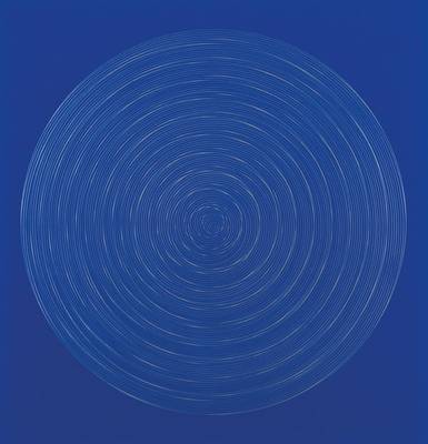 Rudolf Kämmer, geb. 1935 Rudolstadt, Schüler von Ernst Geitlinger, hier: Nr.4/1969, Farbsiebdruck in Blau und Silber, verso handsign., dat. 1969, ...
