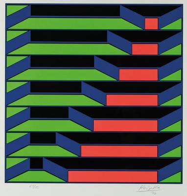 Jürgen Reipka, 1936 Hannover-2013 Pfarrkirchen, Geometrische Optikschichtung, Farbserigraphie, handsign., dat. 1972, num. 51/80, Blattgr. 80x61 cm, ...