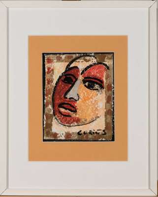 Wolfgang Johann Gorius, 1932-2003 Saarbrücken, Maske, Gouache/Karton, sign., Blattgr. 24x20 cm, unter Glas gerahmt, gesamt 53x43 cm