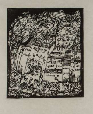 Wilhelm Schnarrenberger, 1892-1966 Karlsruhe, Sturm auf eine Stadt, Linolschnitt, num. 29/80, aus dem Nachlass Schnarrenberger 1915, handsign. von ...
