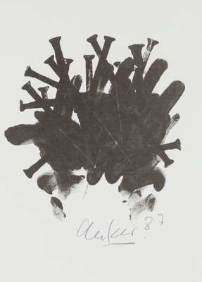 Günther Uecker, geb. 1930, Offset-Print, handsign, dat. 87, Blattgr. 30x21 cm, unter Glas gerahmt