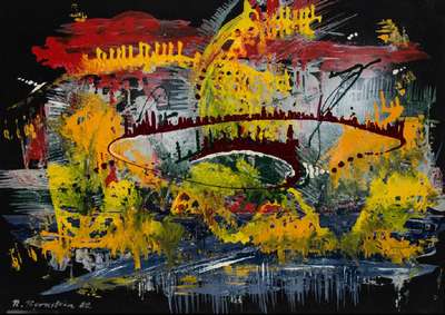 Rudi Bernstein, geb. 1950 Mannheim, Traumhafte Visionen, Lackfarben auf Karton, sign., dat. 1982, ca. 66x90 cm, Rahmen