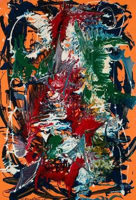 Rudi Bernstein, geb. 1950 Mannheim, Farbtaifun, Lackfarben auf Karton, sign., dat.1981, ca. 92x62 cm, Rahmen