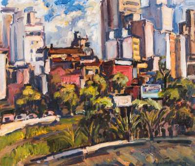 Sergio Telles, geb. 1936 Rio de Janeiro, Vista da Rua da Assembléia, Öl/Lwd, verso dat.Sao Paulo 1988, ca. 46x52 cm, Rahmen, inkl. Zertifikat der ...