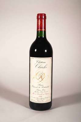 6 Flaschen 1990 Chateau Clarke, Baron Edmondde Rothschild, Listrac-Medoc, je ca. 75 cl, 12,5 % Vol., Füllstände: je ca. into neck, unverkostet, ...