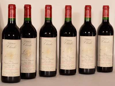 6 Flaschen 1991 Chateau Clarke, Baron Edmondde Rothschild, Listrac-Medoc, je ca. 75 cl, 12,5 % Vol., Füllstände: je ca. into neck, unverkostet, ...