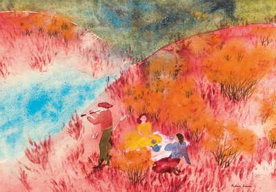 Emese Kudasz, geb. 1943 Ungarn, Fuvolaszo, Aquarell, sign., verso betitelt, Blattgr. 28x40 cm, unter Glas gerahmt