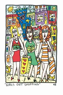 James Rizzi, 1950-2011, Girls out shopping, 3D-Lithographie, 1995, handsign., num. 190/350, Motiv 26x17, Blattgr. 36x25 cm