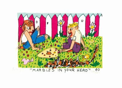 James Rizzi, 1950-2011, Marbles in your head, 3D-Lithographie, 1990, handsign., num. 149/350, Motiv 7,5x5x5 cm, Blattgr. 13,5x11,5 cm