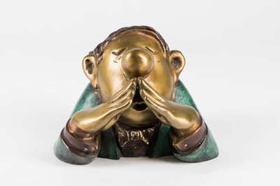 LORIOT (Vicco von Bülow), 1923-2011, Der Kenner, Bronzeskulptur, teils patiniert, sign., num. 233/499, ca. 17,5x13x16 cm