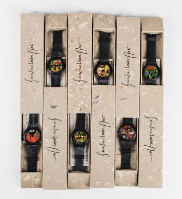 Friedensreich Hundertwasser, 1928-2000, 6 Künstler-Armbanduhren mit Schweizer Quarzwerk,limitierte Auflage der Arsmundi Collection Exklusiv-Edition, ...